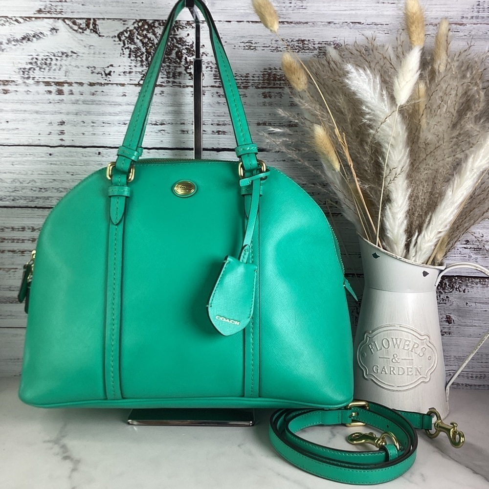 COACH VINTAGE #25671 HAND BAG GREEN PEYTON CORA DOMED SATCHEL PURSE‎ CROSSBODY - Picture 6 of 16